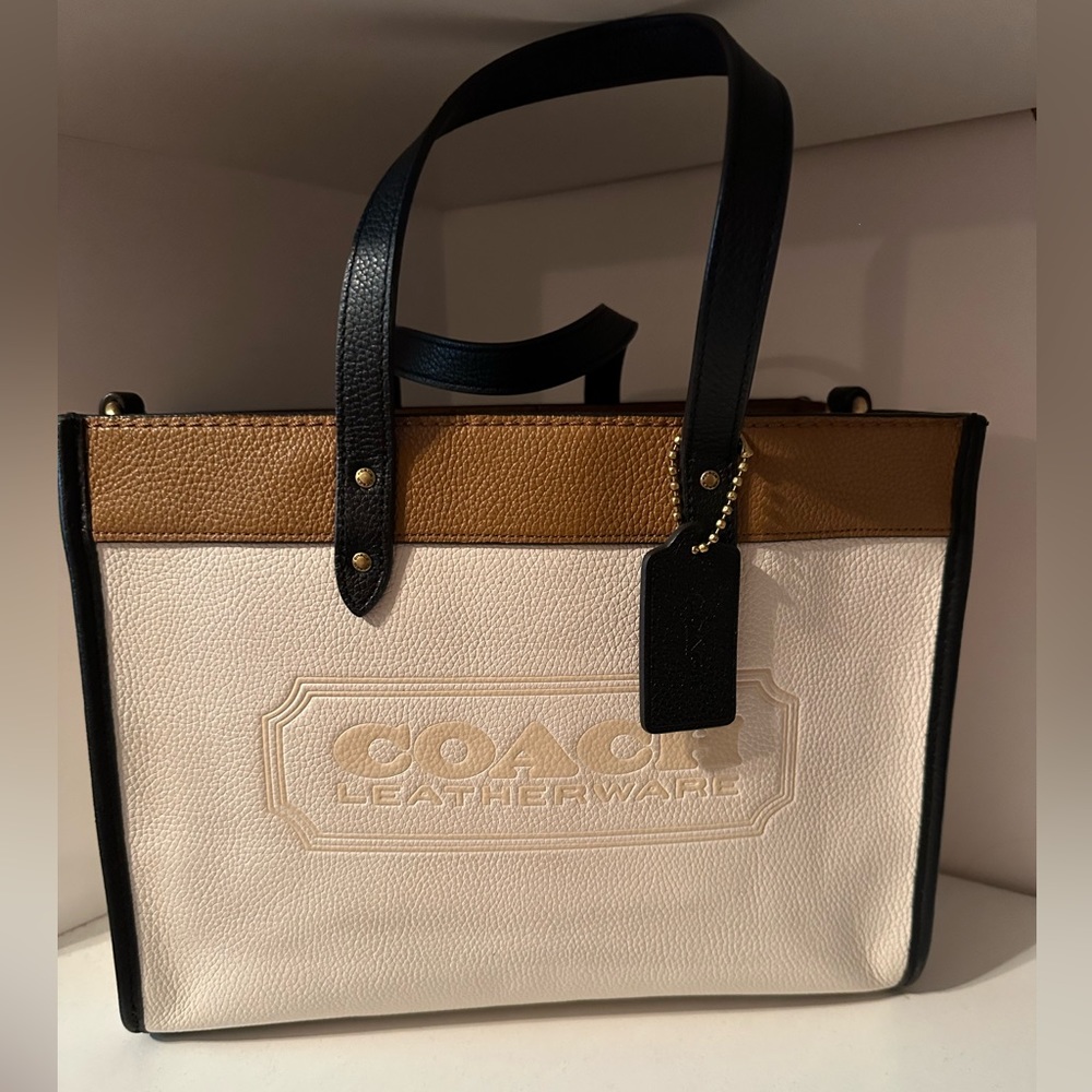 Coach field tote 30 in color block with coach badge